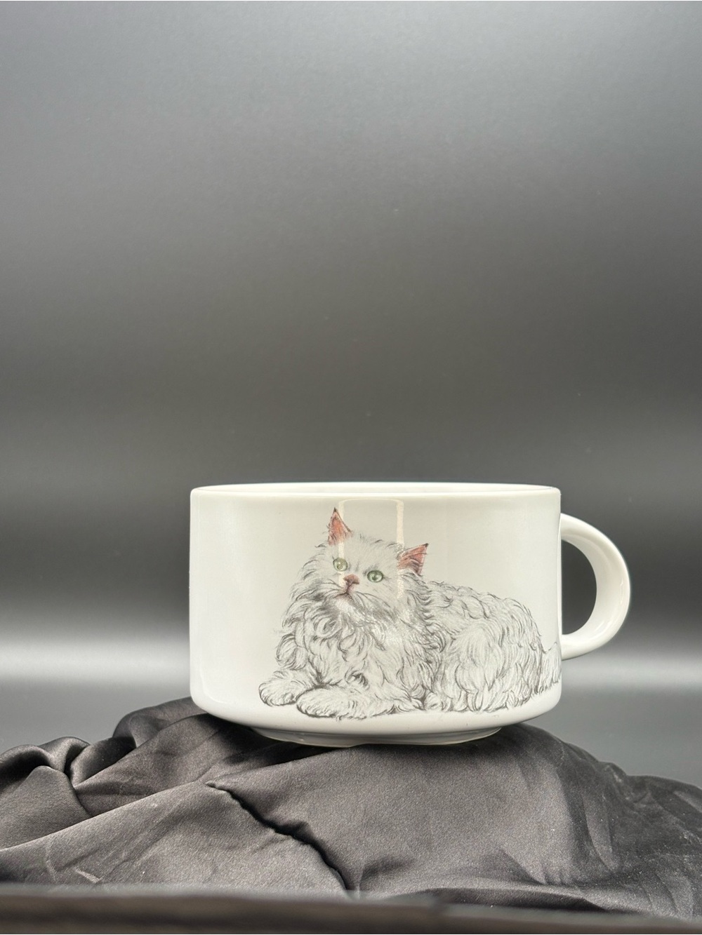 Vintage White Cat Illustration Ceramic Pet Mug